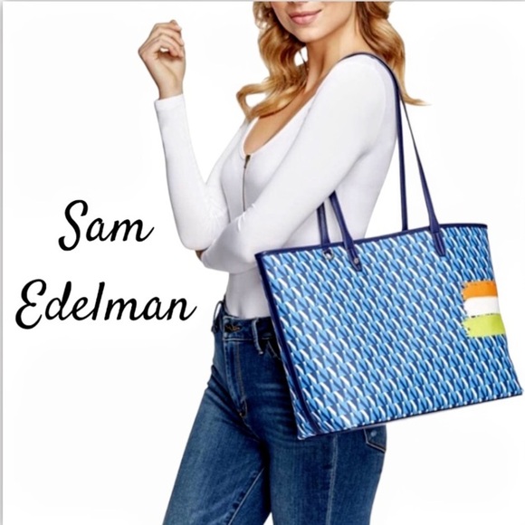 NWT Sam Edelman Isalyn Poseidon Blue Carry All Tote Bag 12” x 14.5” x 5.5” - Picture 1 of 15